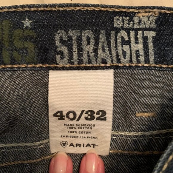 Ariat Arrowhead Deadrun Jeans Slim Straight Leg Five-Pockets Dark Wash M 40x32 - Picture 6 of 16